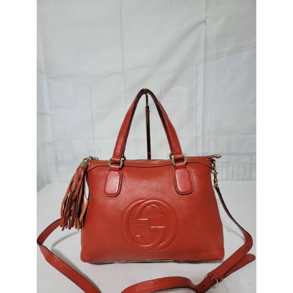 Authentic Gucci Grained Leather Soho Working Satchel Bag Red - Picture 1 of 13